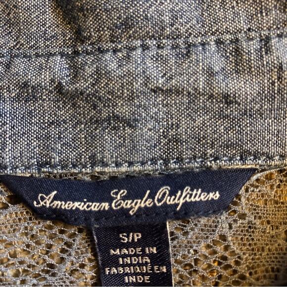 American Eagle Outfitters Denim Blouse Western Cowgirl Long Sleeve Button Front - Picture 12 of 16